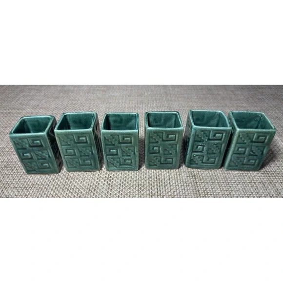 Vtg Kahlua Mayan Aztec Warrior Decanter Green 6 Shot Glass Set MCM Barware Rare - Picture 14 of 16
